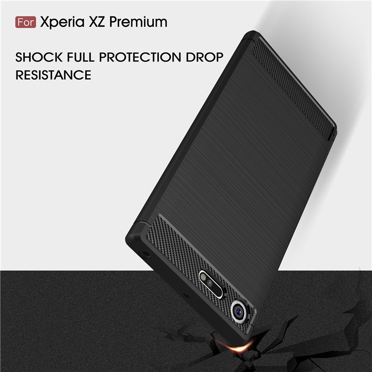 Funda De TPU Cepillado De Fibra De Carbono Para Sony Xperia XZ Premium - Negro-6