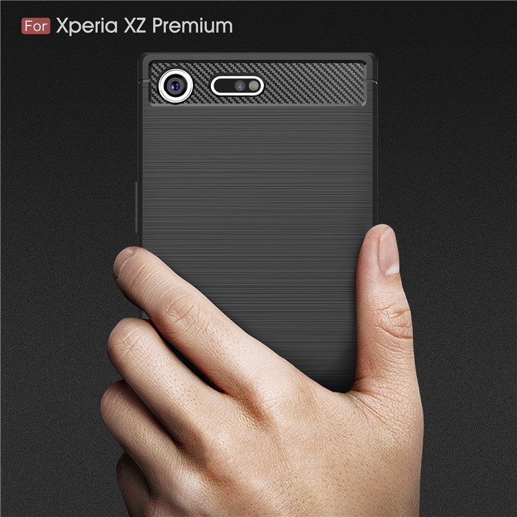 Funda De TPU Cepillado De Fibra De Carbono Para Sony Xperia XZ Premium - Negro-8