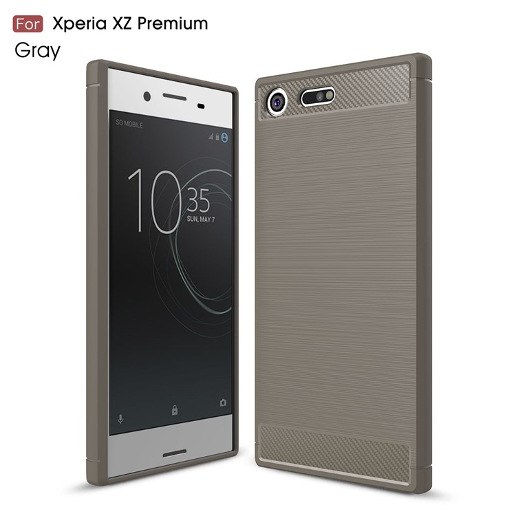 Carbon Fibre Brushed TPU Cover Case for Sony Xperia XZ Premium - Grey-1