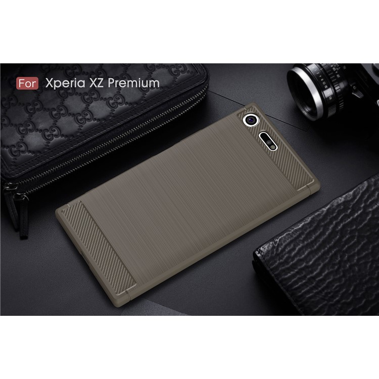 Carbon Fibre Brushed TPU Cover Case for Sony Xperia XZ Premium - Grey-2
