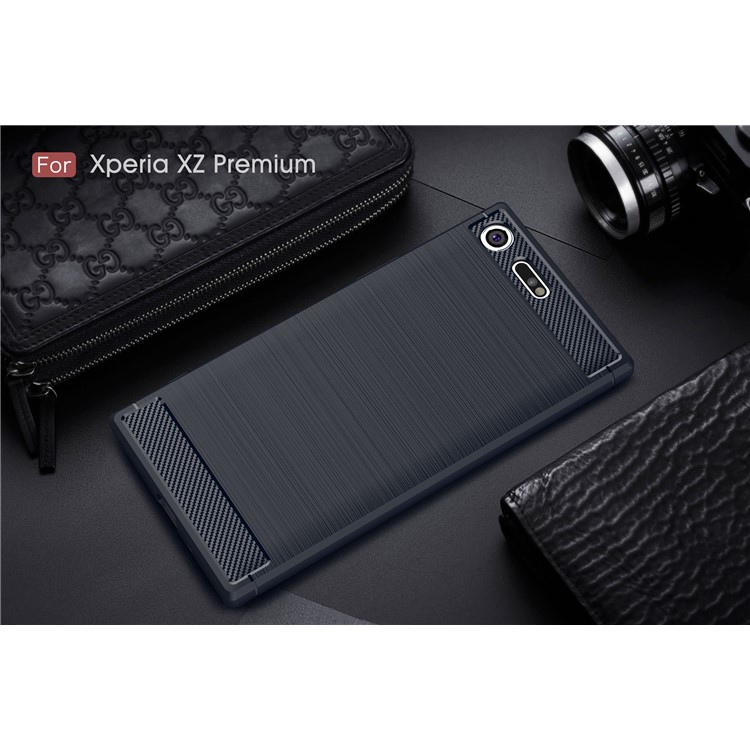 Carbon Fibre Brushed TPU Flexible Case for Sony Xperia XZ Premium - Dark Blue-2
