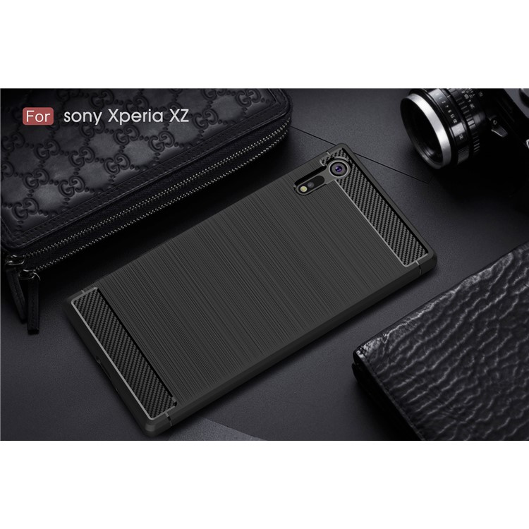 Case TPU Cepillada de Fibra de Carbono Para Sony Xperia Xzs / xz - Negro