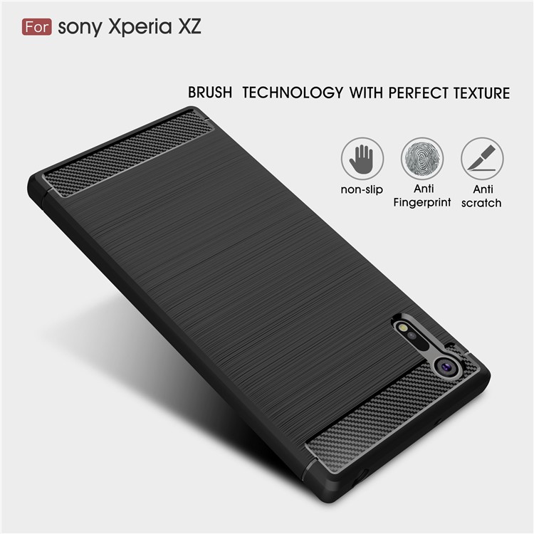 Case TPU Cepillada de Fibra de Carbono Para Sony Xperia Xzs / xz - Negro