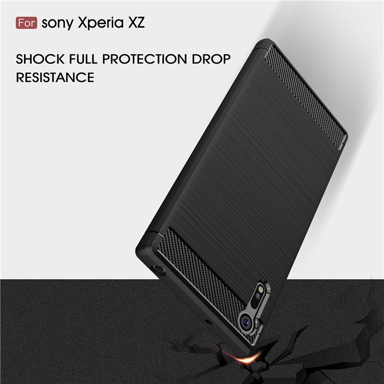 Case TPU Cepillada de Fibra de Carbono Para Sony Xperia Xzs / xz - Negro