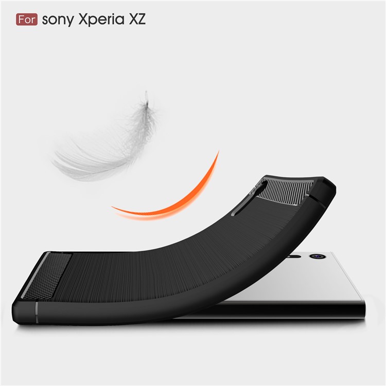 Caixa TPU Escovada de Fibra de Carbono Para Sony Xperia Xzs / xz - Preto