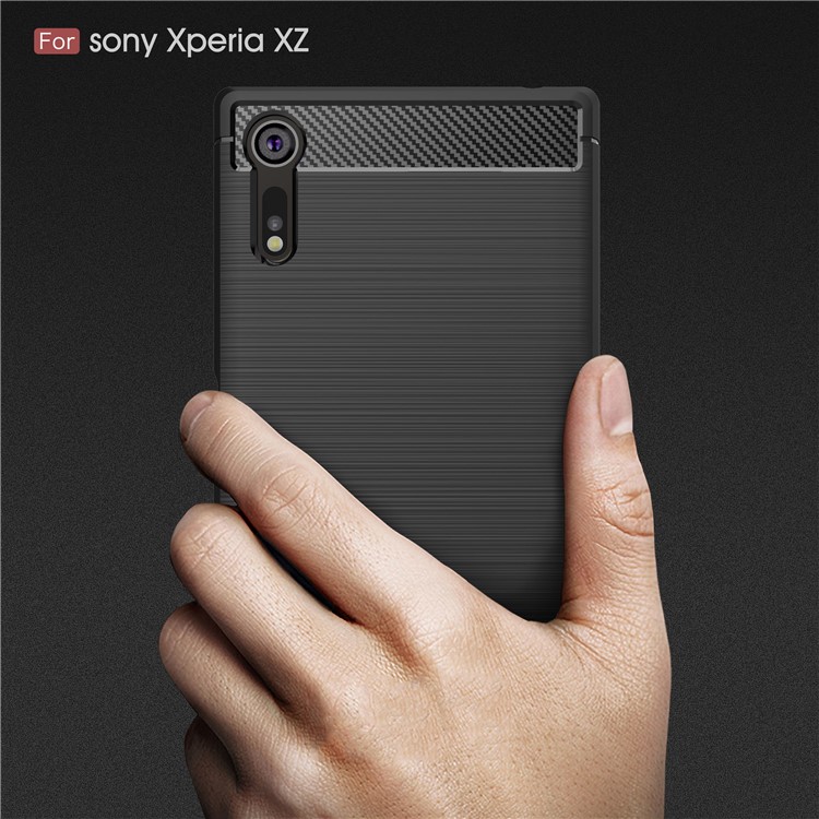 Case TPU Cepillada de Fibra de Carbono Para Sony Xperia Xzs / xz - Negro