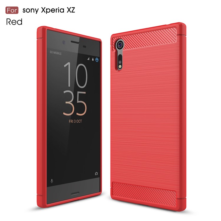 Custodia In TPU Con Rivestimento In Fibra Di Carbonio Per Sony Xperia Xzs / XZ - Rosso-1