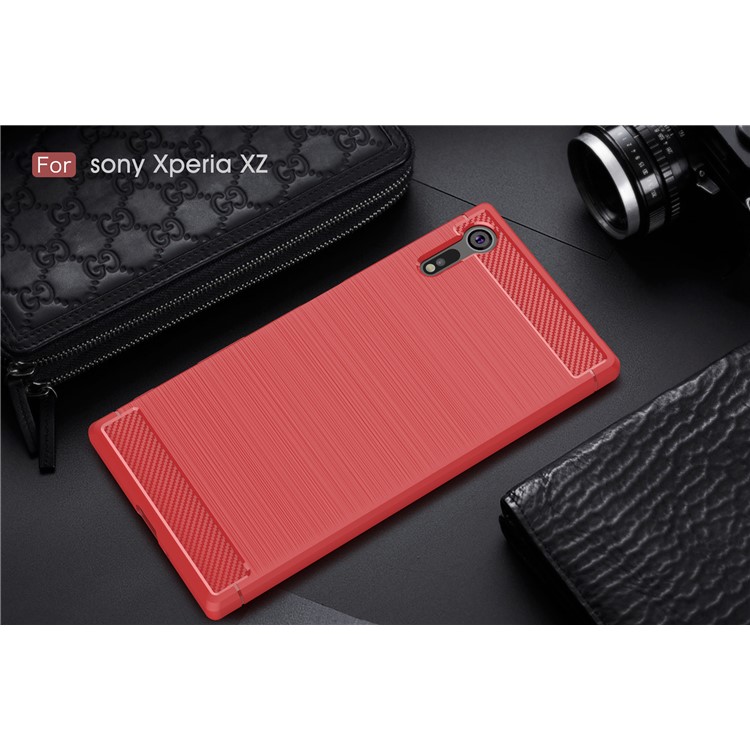 Custodia In TPU Con Rivestimento In Fibra Di Carbonio Per Sony Xperia Xzs / XZ - Rosso-2