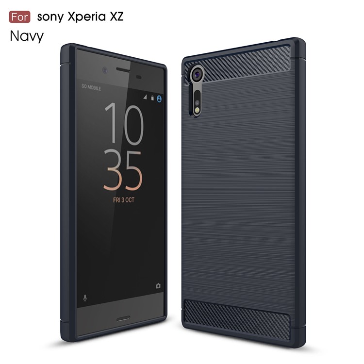 Carbon Fibre Brushed TPU Soft Case for Sony Xperia XZs / XZ - Dark Blue-1