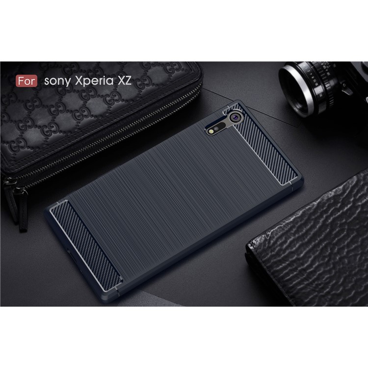 Carbon Fibre Brushed TPU Soft Case for Sony Xperia XZs / XZ - Dark Blue-2