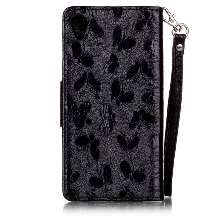 Laser Butterfly 3D Colored Carving Wallet Leather Protective Stand Casing for Sony Xperia X Performance - Black-2