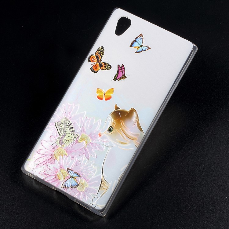 Embossing Patterned TPU Mobile Phone Back Case for Sony Xperia L1 -
Butterflies and Cat-1