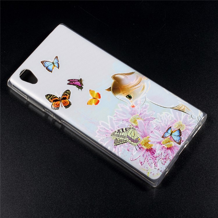 Embossing Patterned TPU Mobile Phone Back Case for Sony Xperia L1 -
Butterflies and Cat-2