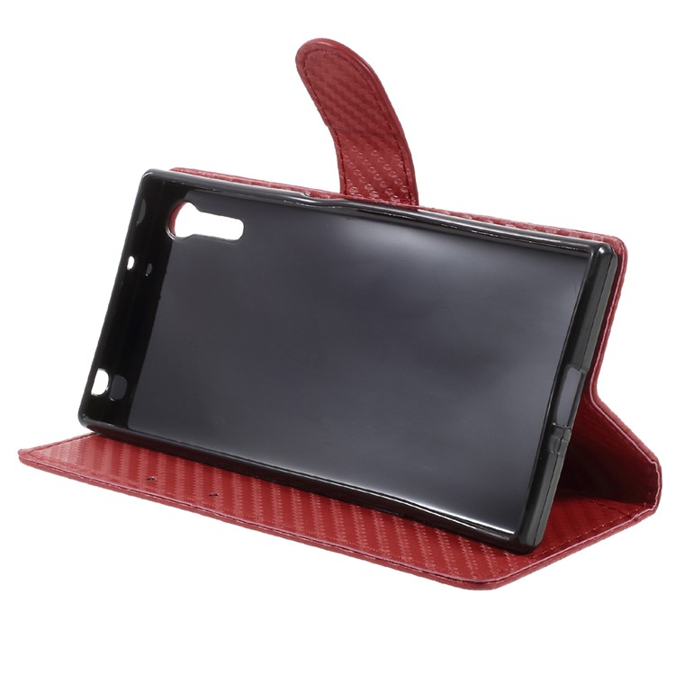 For Sony Xperia XZs / XZ Carbon Fiber Skin Wallet Stand Leather Mobile Phone Case - Red-3