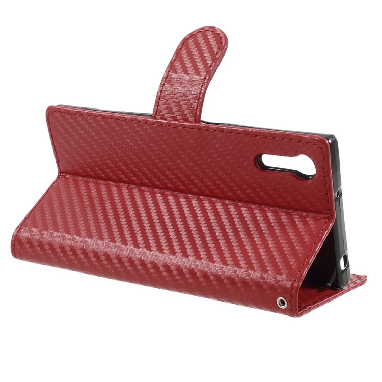For Sony Xperia XZs / XZ Carbon Fiber Skin Wallet Stand Leather Mobile Phone Case - Red-4