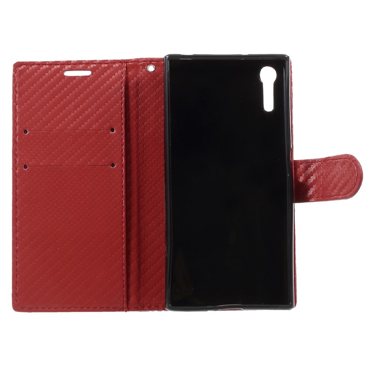 For Sony Xperia XZs / XZ Carbon Fiber Skin Wallet Stand Leather Mobile Phone Case - Red-5