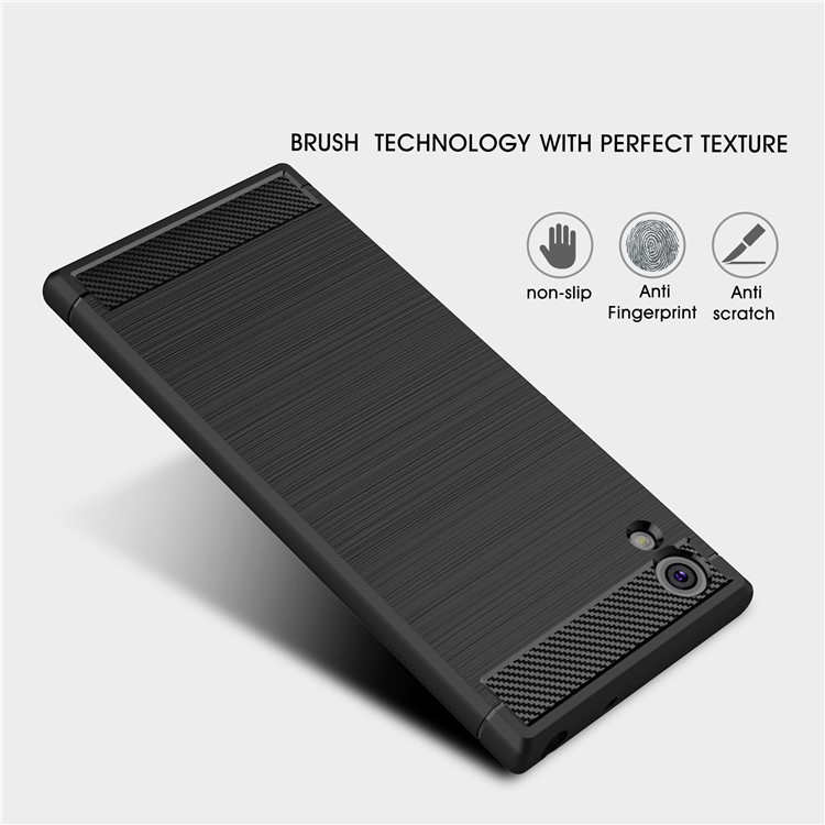 For Sony Xperia XA1 Carbon Fiber Texture Brushed TPU Accessory Case - Black-3