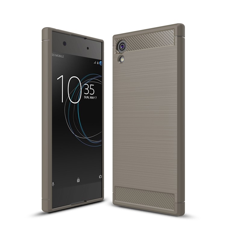 For Sony Xperia XA1 Carbon Fiber Texture Brushed Mobile TPU Shell - Grey-1