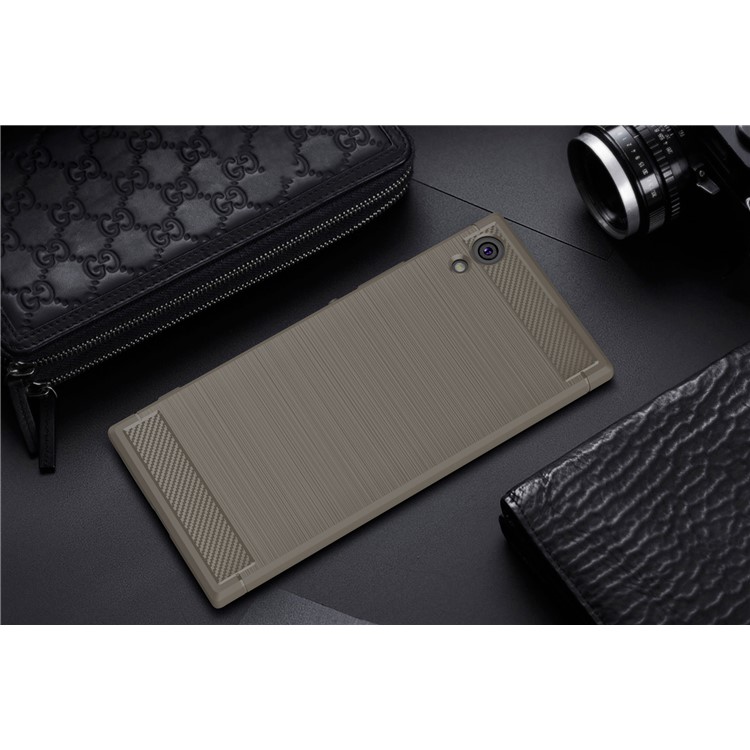For Sony Xperia XA1 Carbon Fiber Texture Brushed Mobile TPU Shell - Grey-2