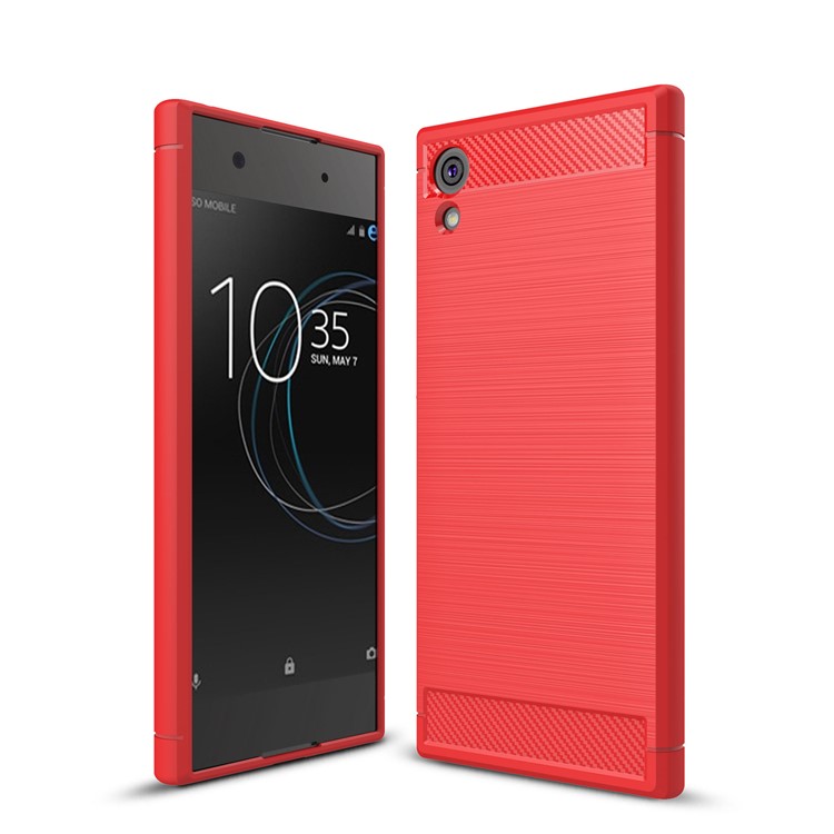 For Sony Xperia XA1 Carbon Fiber Texture Brushed Cell TPU Cover - Red-1