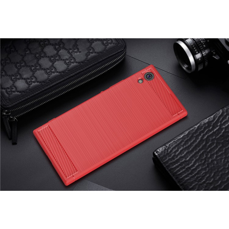 For Sony Xperia XA1 Carbon Fiber Texture Brushed Cell TPU Cover - Red-2