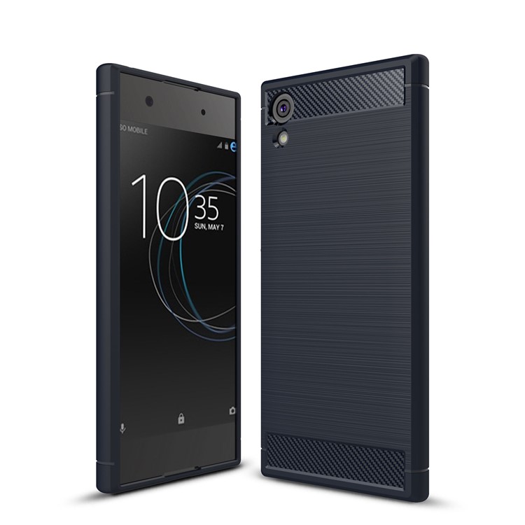 For Sony Xperia XA1 Carbon Fiber Texture Brushed Mobile TPU Casing - Blue-1