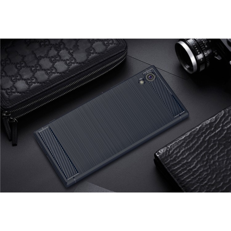 For Sony Xperia XA1 Carbon Fiber Texture Brushed Mobile TPU Casing - Blue-2