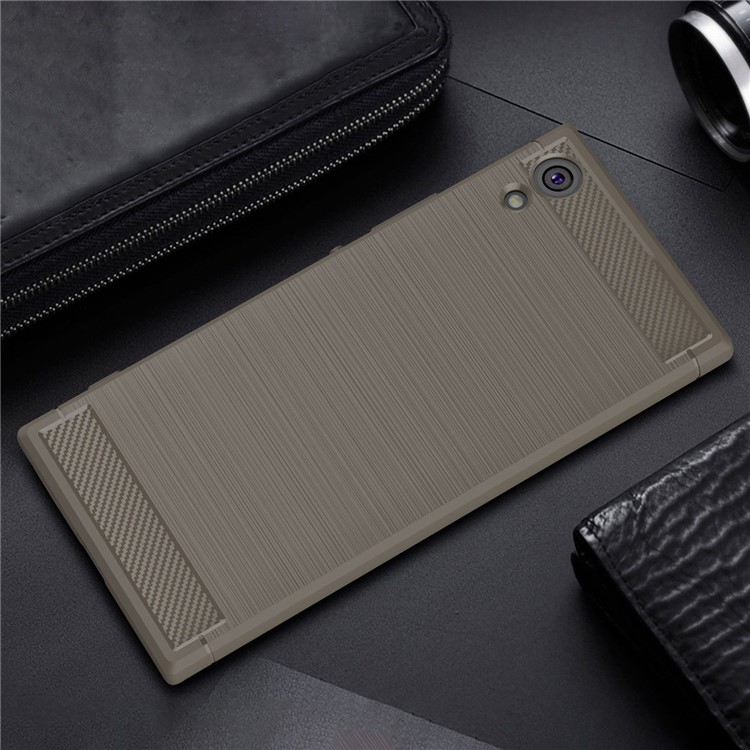 Carbon Fibre Brushed TPU Back Case for Sony Xperia XA1 Ultra - Grey-2