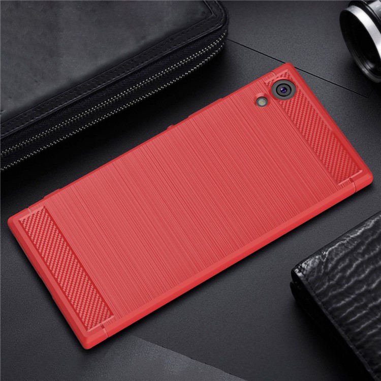 Carbon Fibre Brushed TPU Cover Case for Sony Xperia XA1 Ultra - Red-2