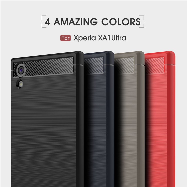 Carbon Fibre Brushed TPU Cover Case for Sony Xperia XA1 Ultra - Red-3