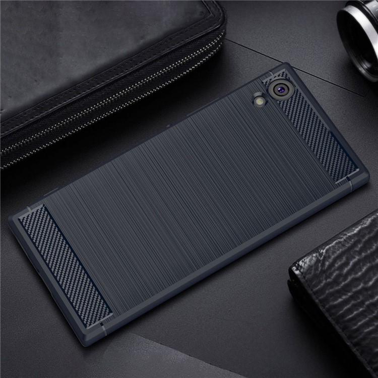 Carbon Fibre Brushed TPU Cell Phone Case for Sony Xperia XA1 Ultra - Dark Blue-2