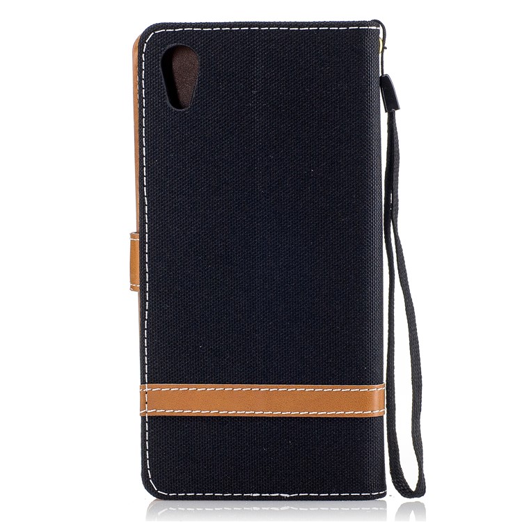Jean Cloth Leather Card Holder Mobile Protective Case for Sony Xperia XA1 - Black-2