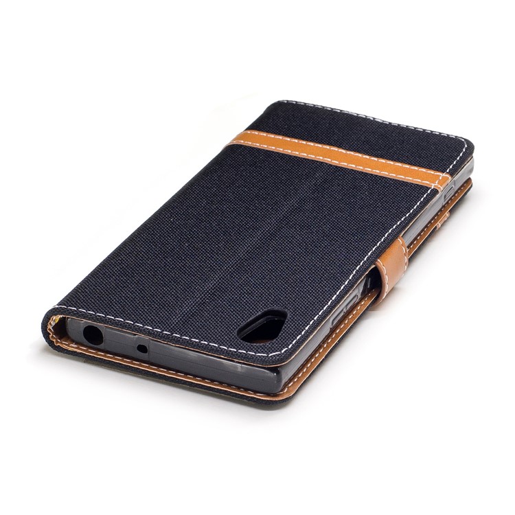 Jean Cloth Leather Card Holder Mobile Protective Case for Sony Xperia XA1 - Black-5