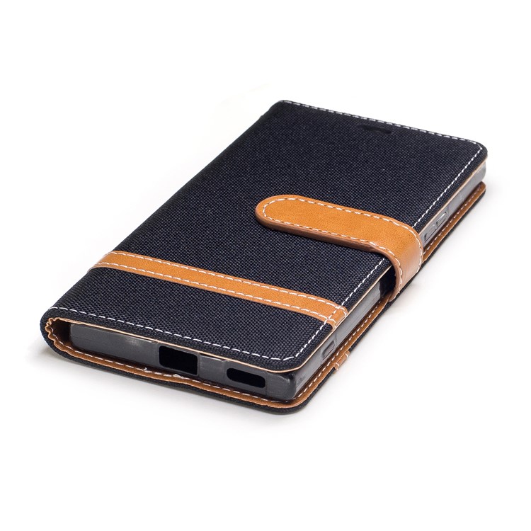 Jean Cloth Leather Card Holder Mobile Protective Case for Sony Xperia XA1 - Black-6