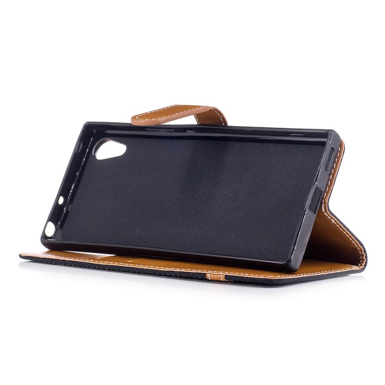 Jean Cloth Leather Card Holder Mobile Protective Case for Sony Xperia XA1 - Black-7