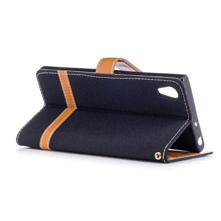 Jean Cloth Leather Card Holder Mobile Protective Case for Sony Xperia XA1 - Black-8