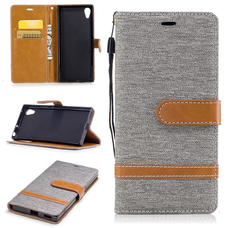 Two-tone Jean Cloth Leather Mobile Cover with Card Slots for Sony Xperia XA1 - Grey-1