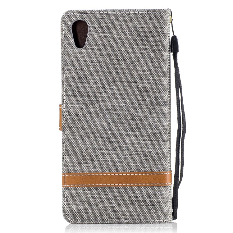 Two-tone Jean Cloth Leather Mobile Cover with Card Slots for Sony Xperia XA1 - Grey-3