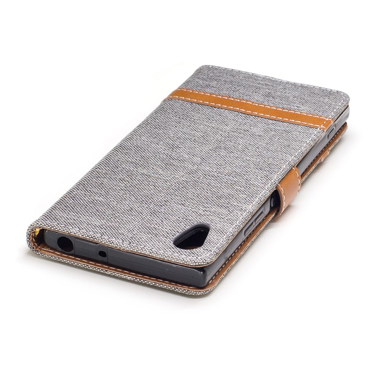 Two-tone Jean Cloth Leather Mobile Cover with Card Slots for Sony Xperia XA1 - Grey-7