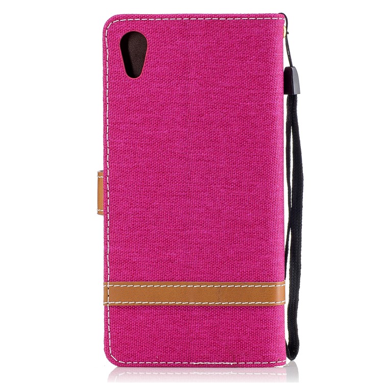 Jean Cloth Leather Card Holder Phone Case Accessory for Sony Xperia XA1 - Rose-3