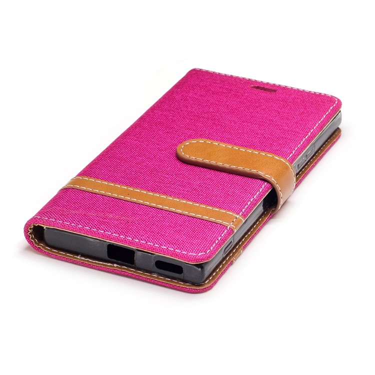 Jean Cloth Leather Card Holder Phone Case Accessory for Sony Xperia XA1 - Rose-6