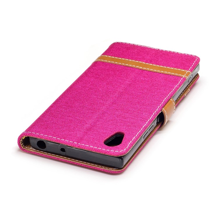 Jean Cloth Leather Card Holder Phone Case Accessory for Sony Xperia XA1 - Rose-7