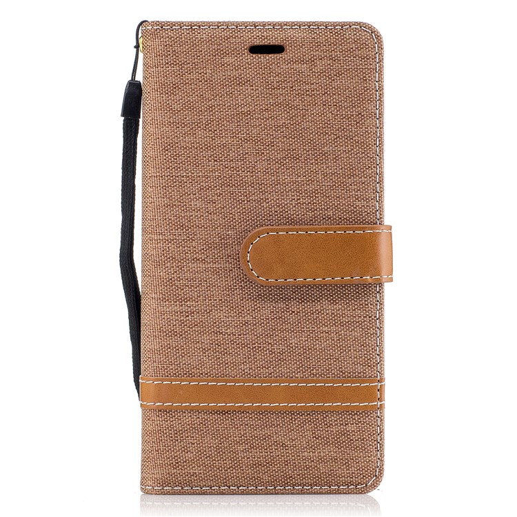 Two-tone Jean Cloth Leather Wallet Case with Stand for Sony Xperia XA1 - Khaki-2