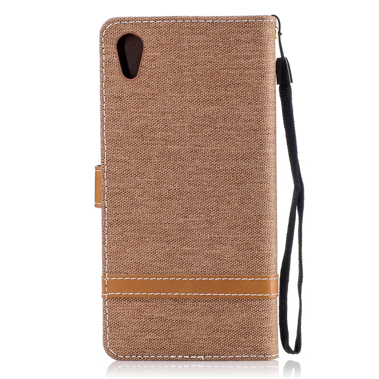 Two-tone Jean Cloth Leather Wallet Case with Stand for Sony Xperia XA1 - Khaki-3