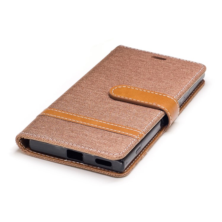 Two-tone Jean Cloth Leather Wallet Case with Stand for Sony Xperia XA1 - Khaki-6