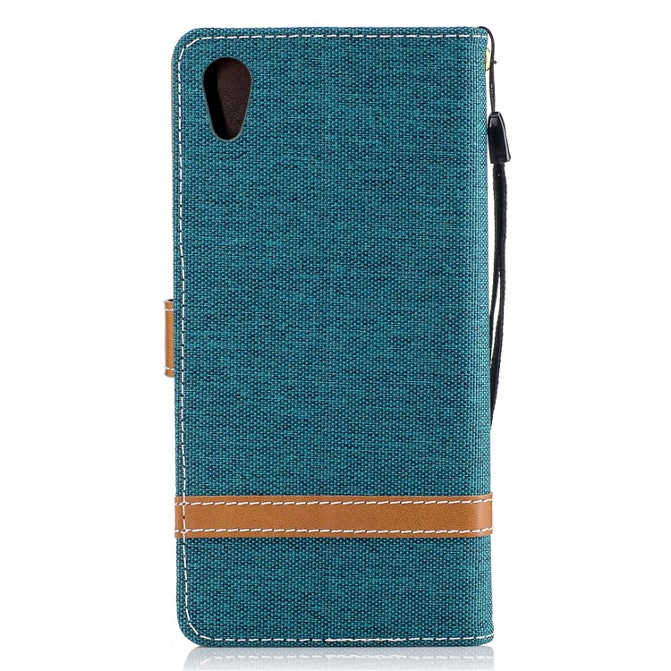 Jean Cloth Leather Card Holder Cell Casing for Sony Xperia XA1 - Cyan-3