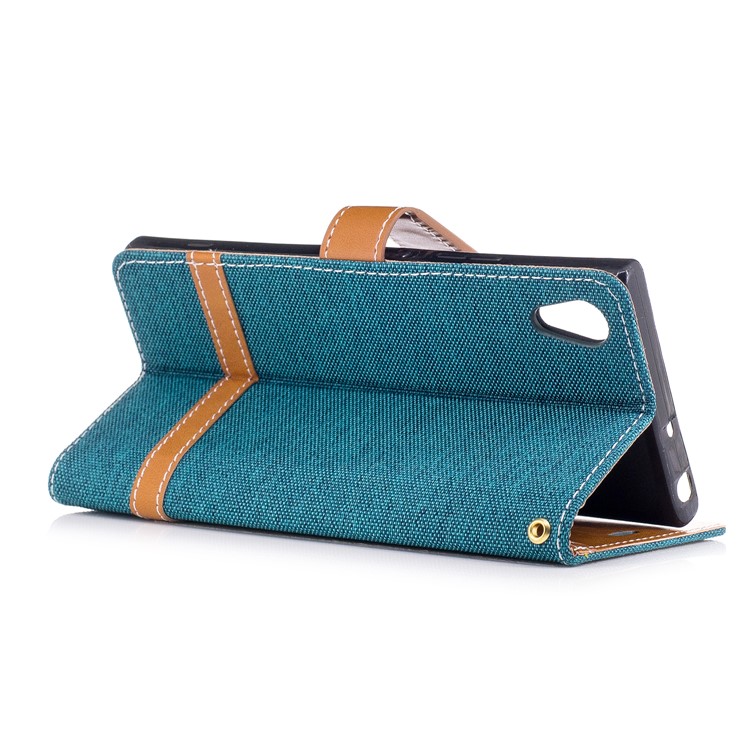 Jean Cloth Leather Card Holder Cell Casing for Sony Xperia XA1 - Cyan-4