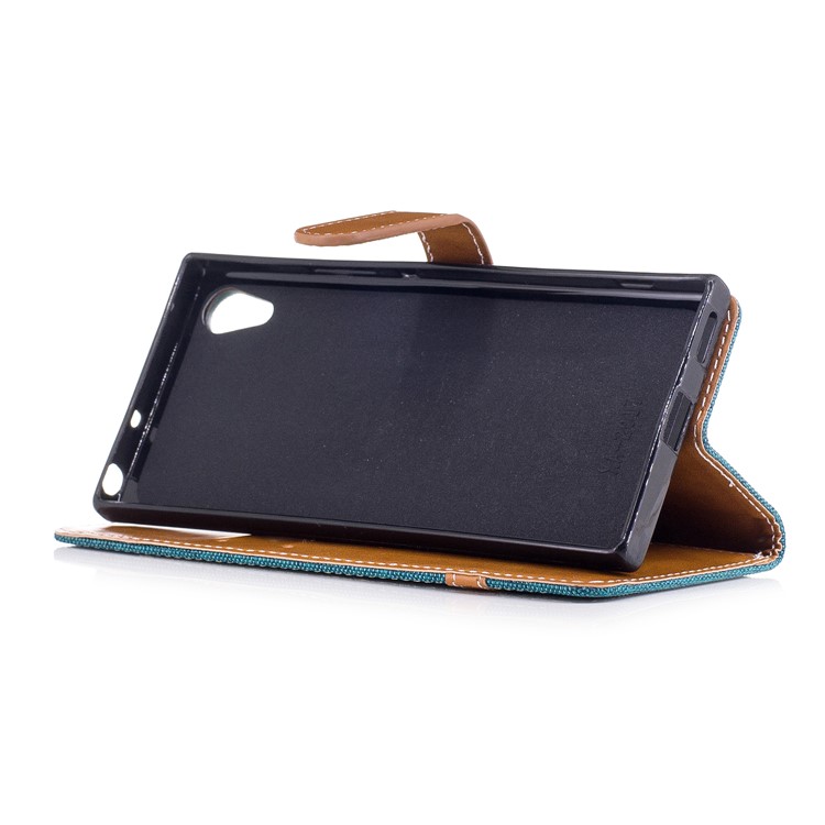 Jean Cloth Leather Card Holder Cell Casing for Sony Xperia XA1 - Cyan-5