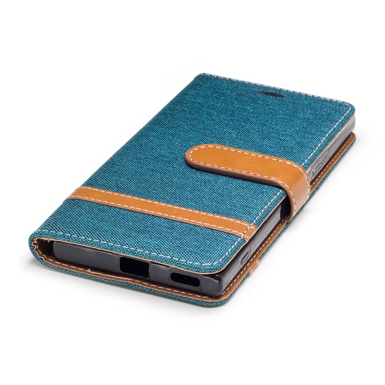 Jean Cloth Leather Card Holder Cell Casing for Sony Xperia XA1 - Cyan-6