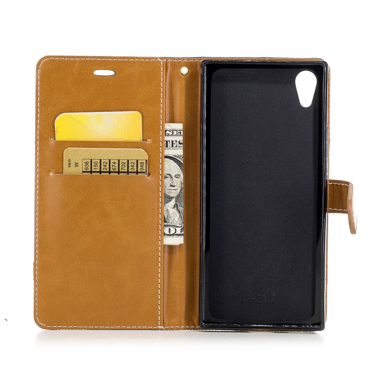 Jean Cloth Leather Card Holder Cell Casing for Sony Xperia XA1 - Cyan-8